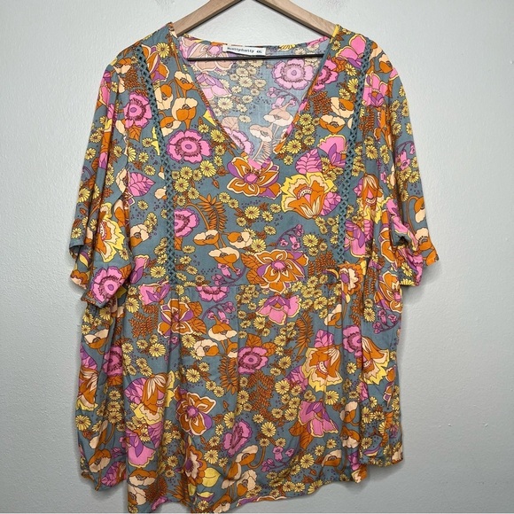 RusttyDustty Women Top 4XL Boho Retro Floral Long Sleeve Embroidered Lace‎ Pink - Picture 1 of 9